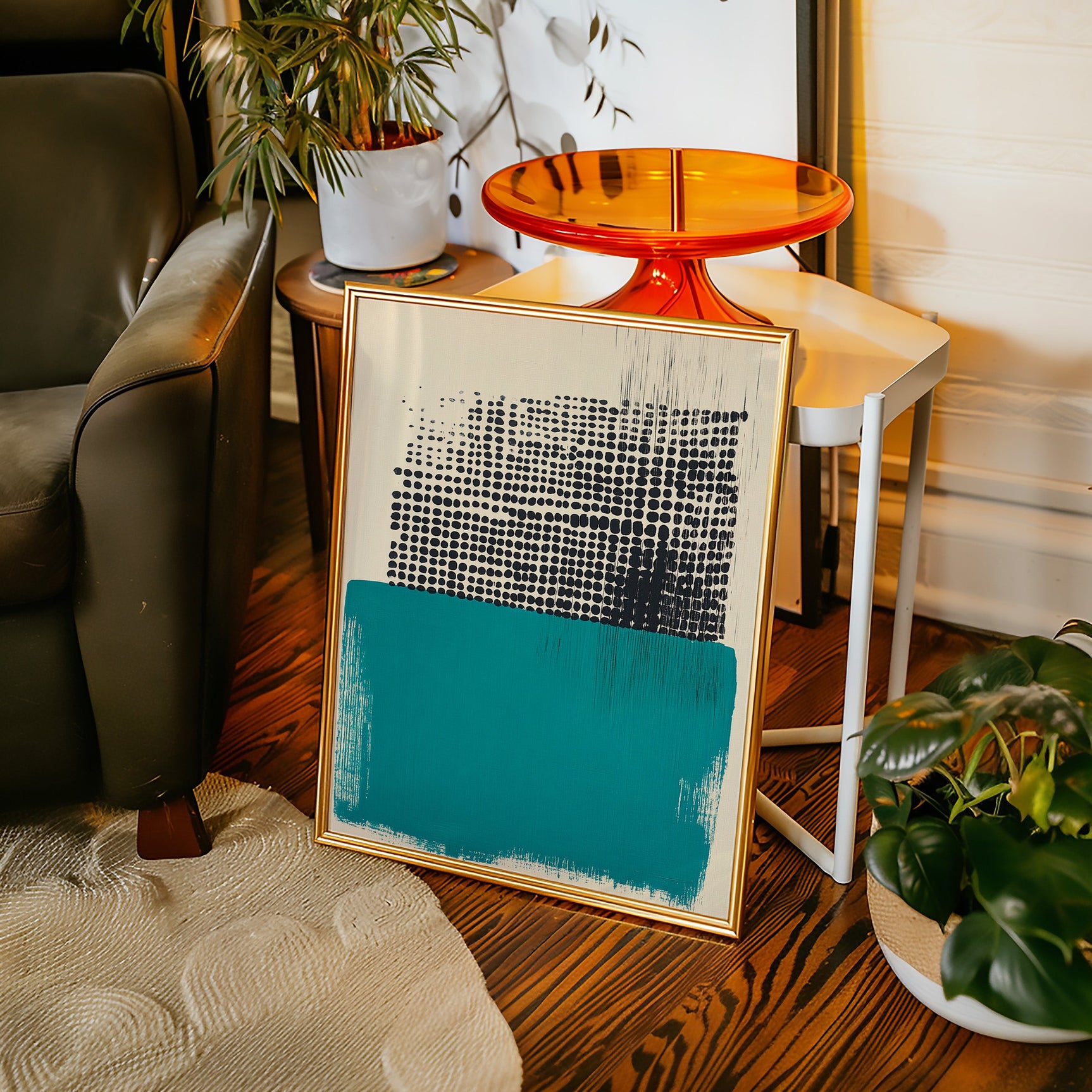 Modern Abstract Art Print in Teal and Black