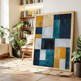 Modern Yellow and Blue Abstract Geometric Canvas