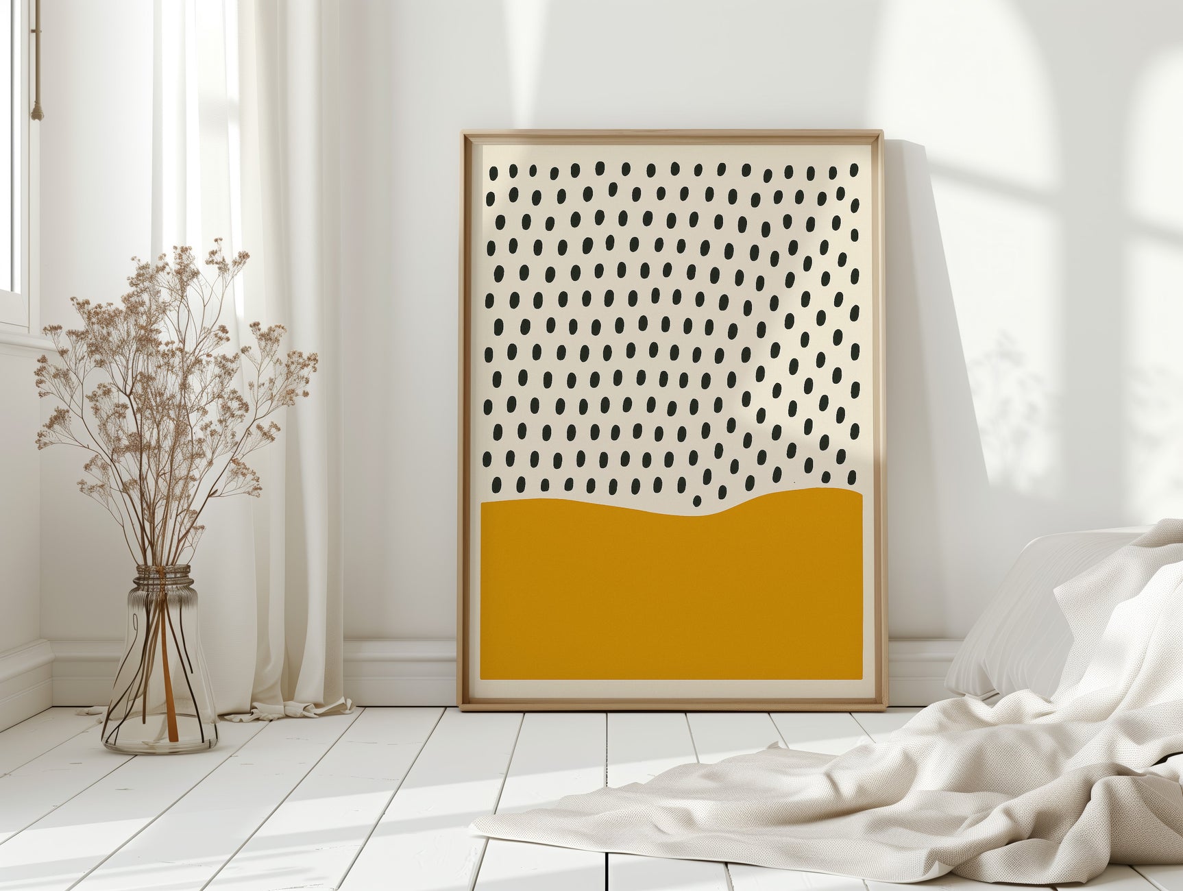 Modern Abstract Art Print - Minimalist Dots and Waves