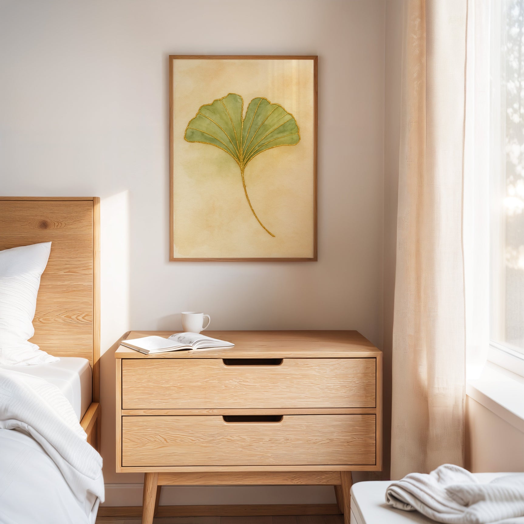 Elegant Ginkgo Leaf Watercolor Art Print