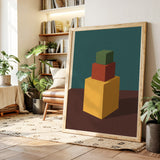 Minimalist Geometric Art Print - Bold Colorful Cubes