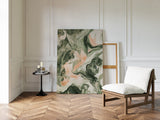 Blush Canyon – Abstract Green & Rose Marble Art