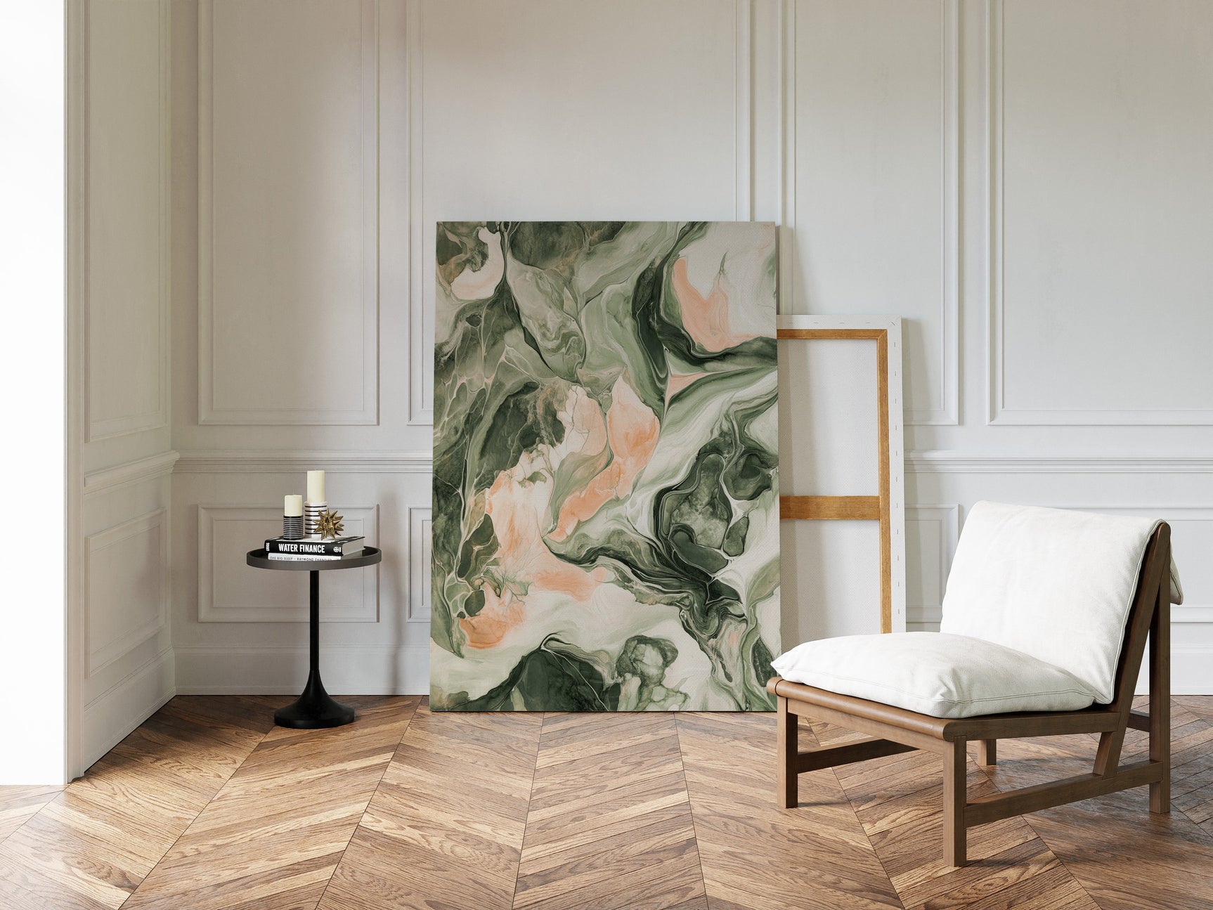 Blush Canyon – Abstract Green & Rose Marble Art