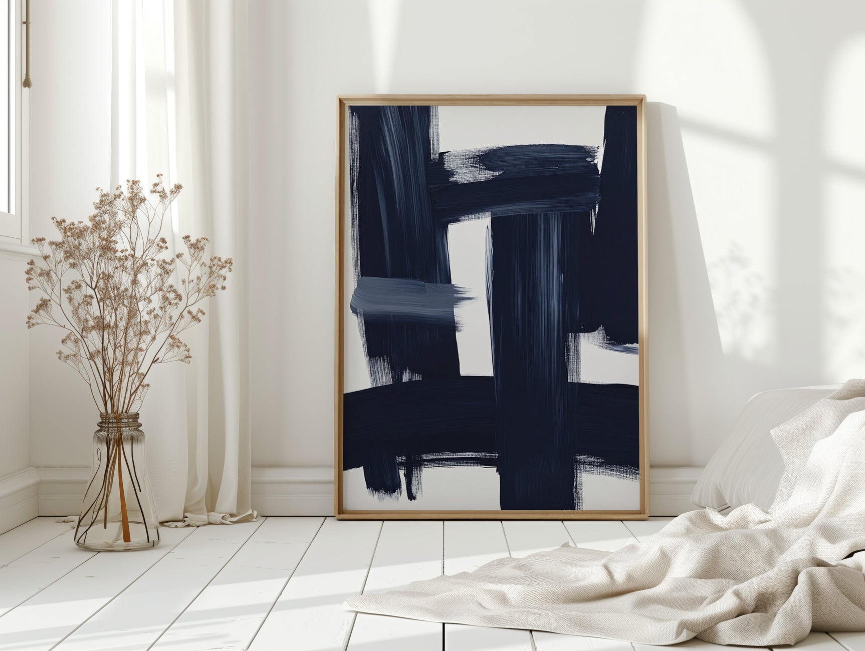 Midnight Crossings – Bold Navy Abstract Brush Art