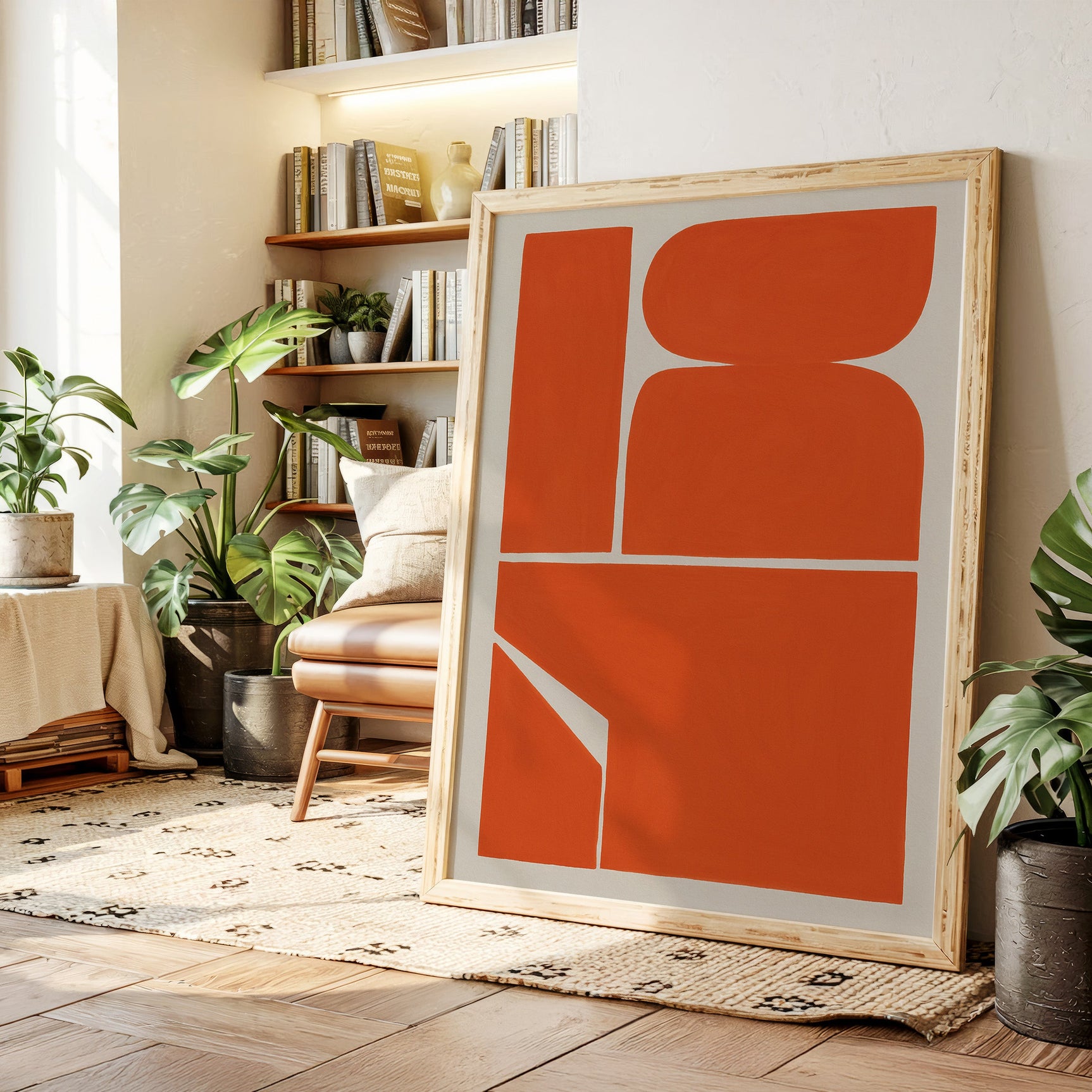 Vibrant Geometric Abstract Art Print in Bold Orange