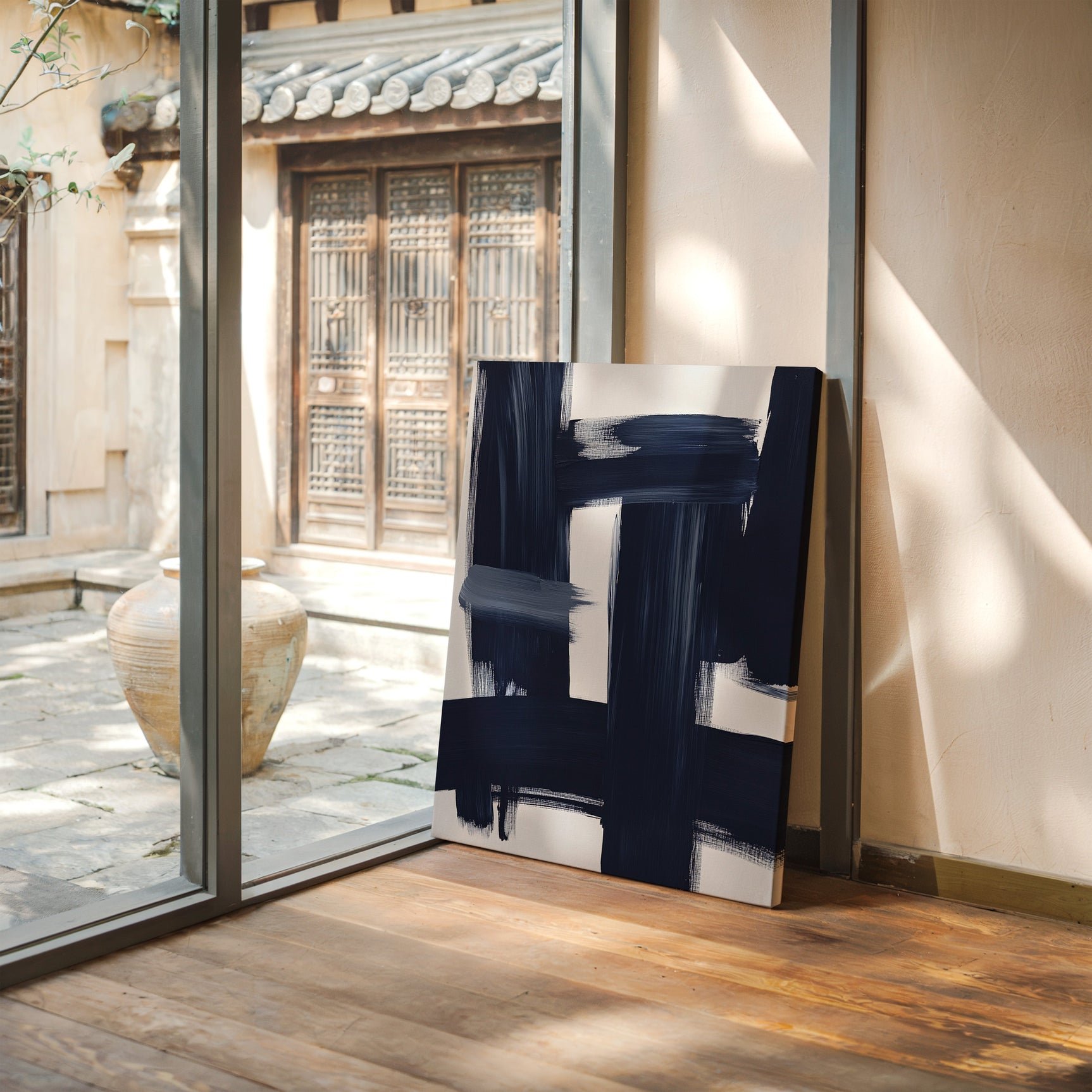 Midnight Crossings – Bold Navy Abstract Brush Art