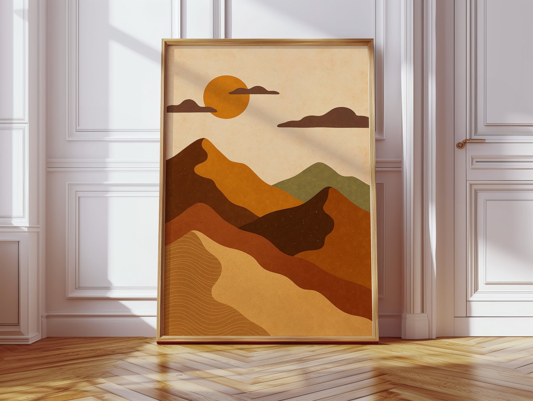Vintage Sunset Mountain Landscape Art Print