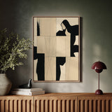 Modern Abstract Geometric Art Print in Black and Beige