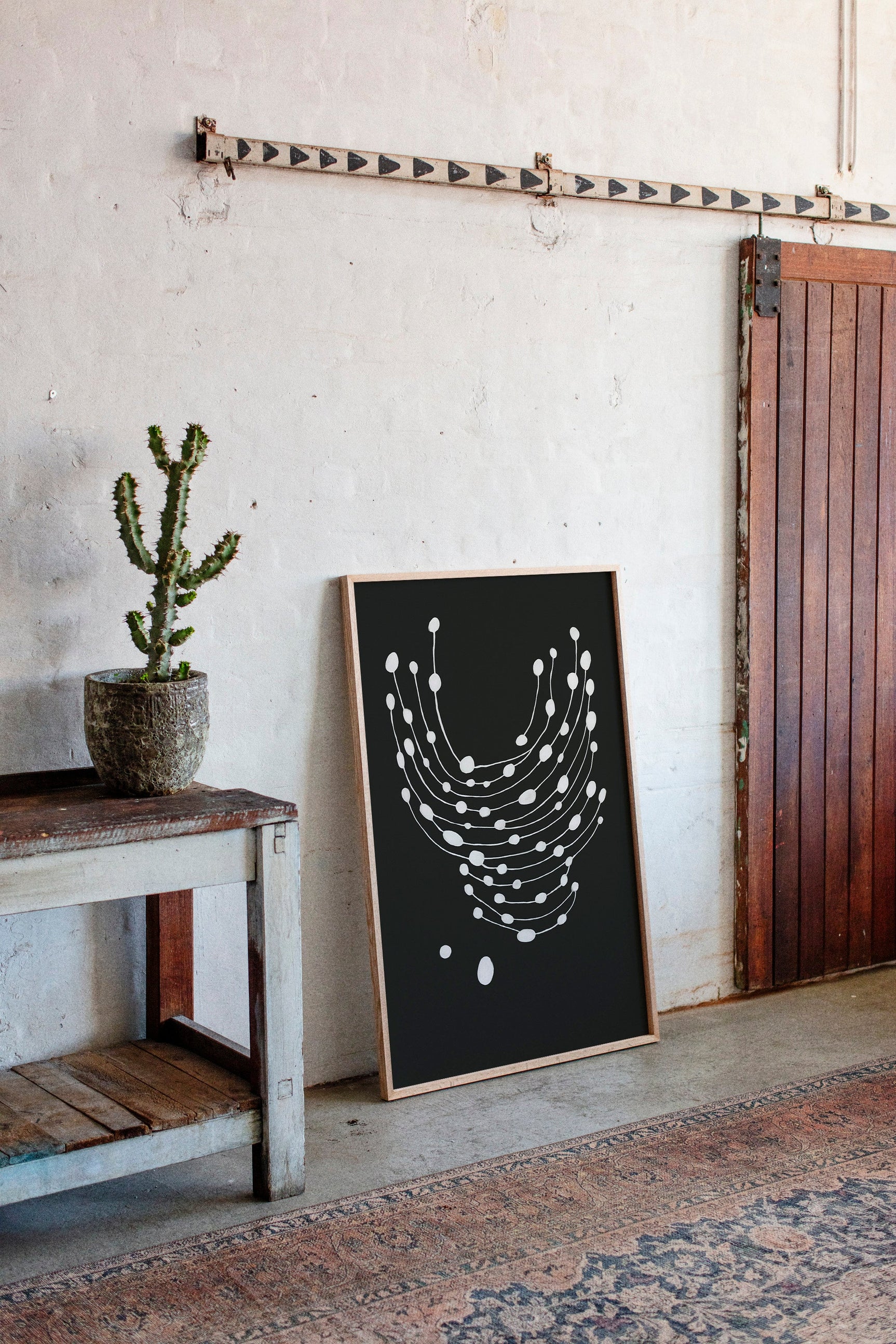 Minimalist Abstract White Dots on Black Canvas