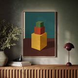 Minimalist Geometric Art Print - Bold Colorful Cubes