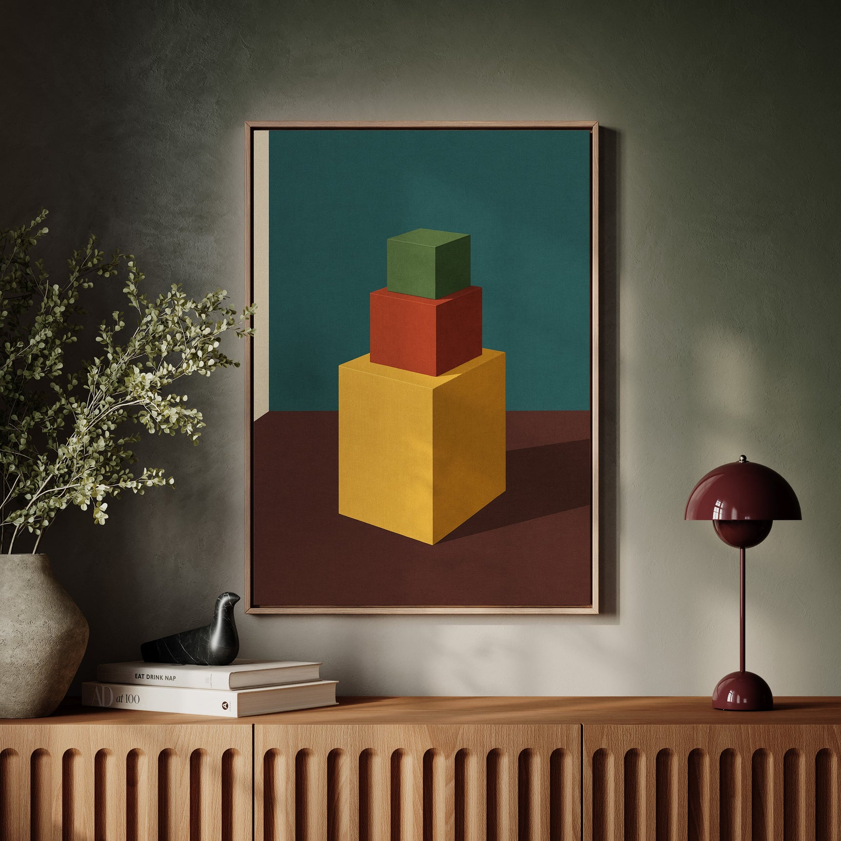 Minimalist Geometric Art Print - Bold Colorful Cubes