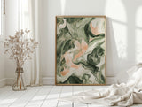 Blush Canyon – Abstract Green & Rose Marble Art