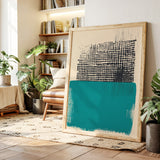 Modern Abstract Art Print in Teal and Black