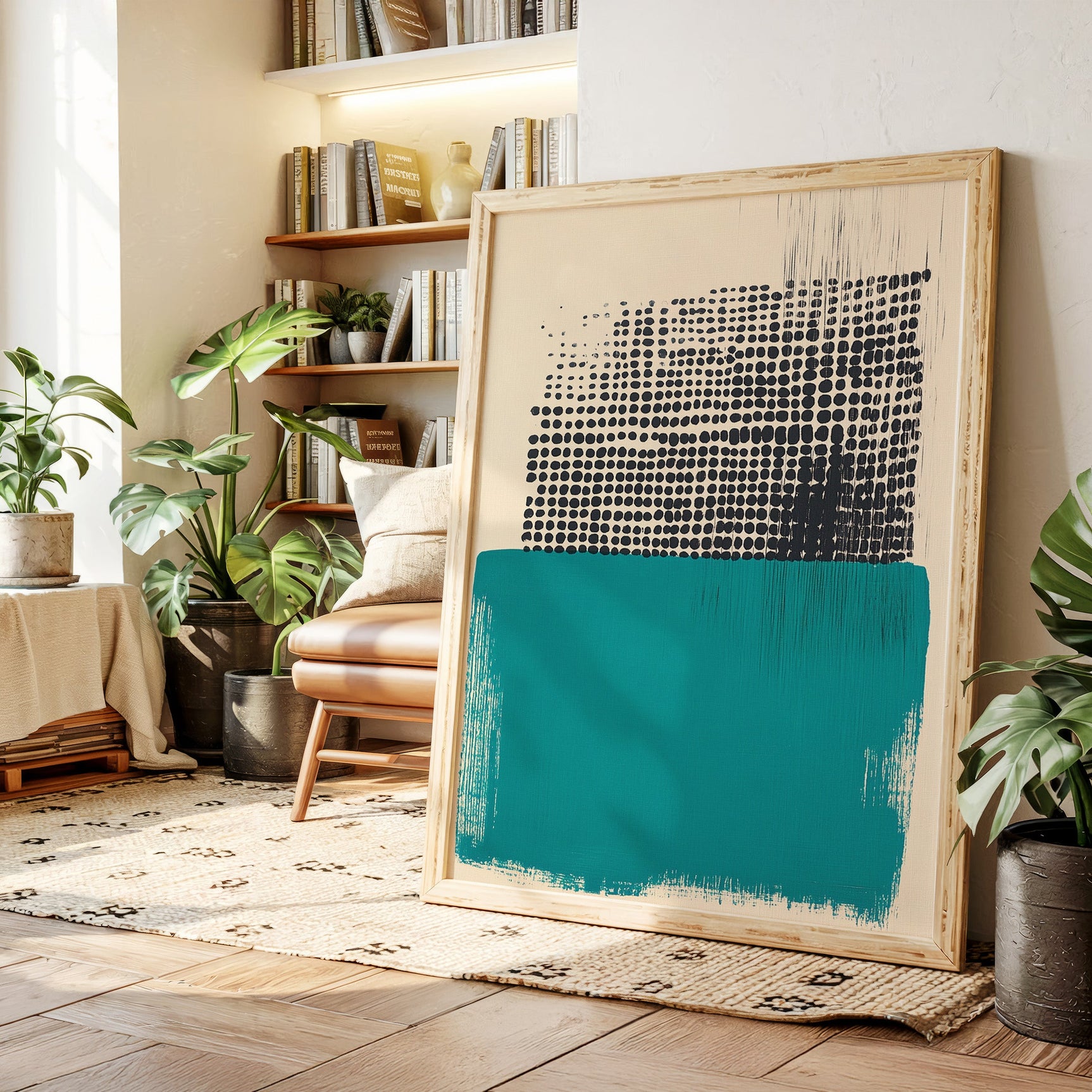 Modern Abstract Art Print in Teal and Black