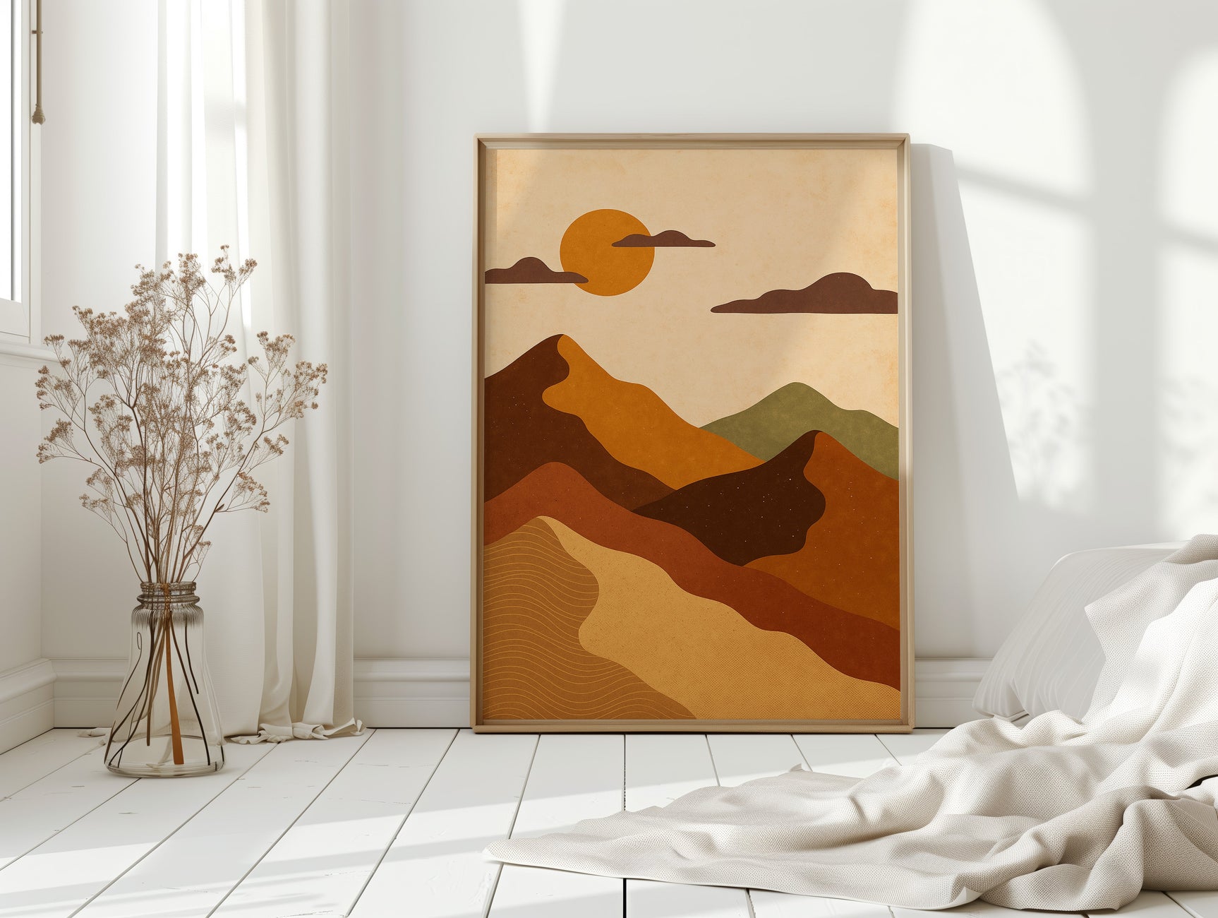 Vintage Sunset Mountain Landscape Art Print