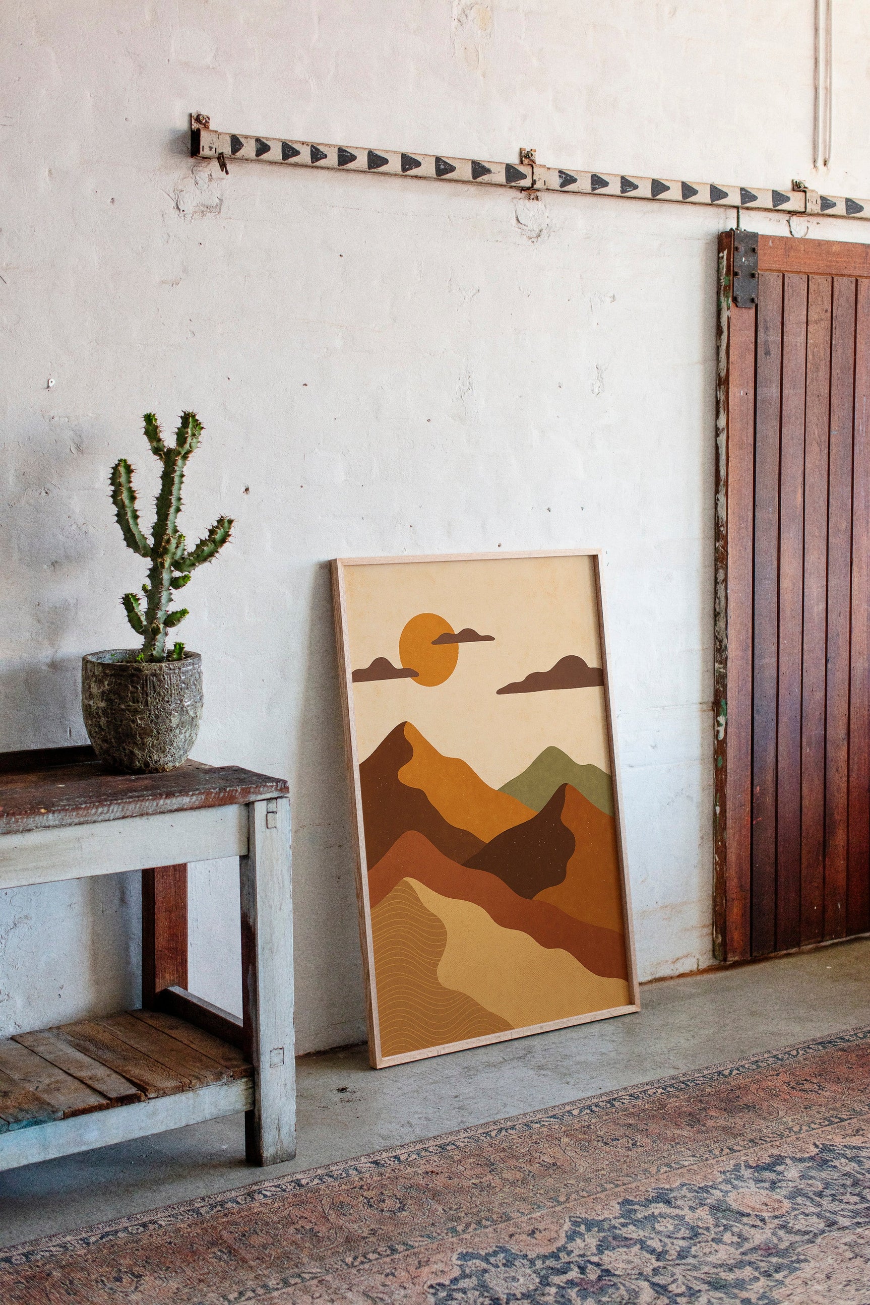 Vintage Sunset Mountain Landscape Art Print