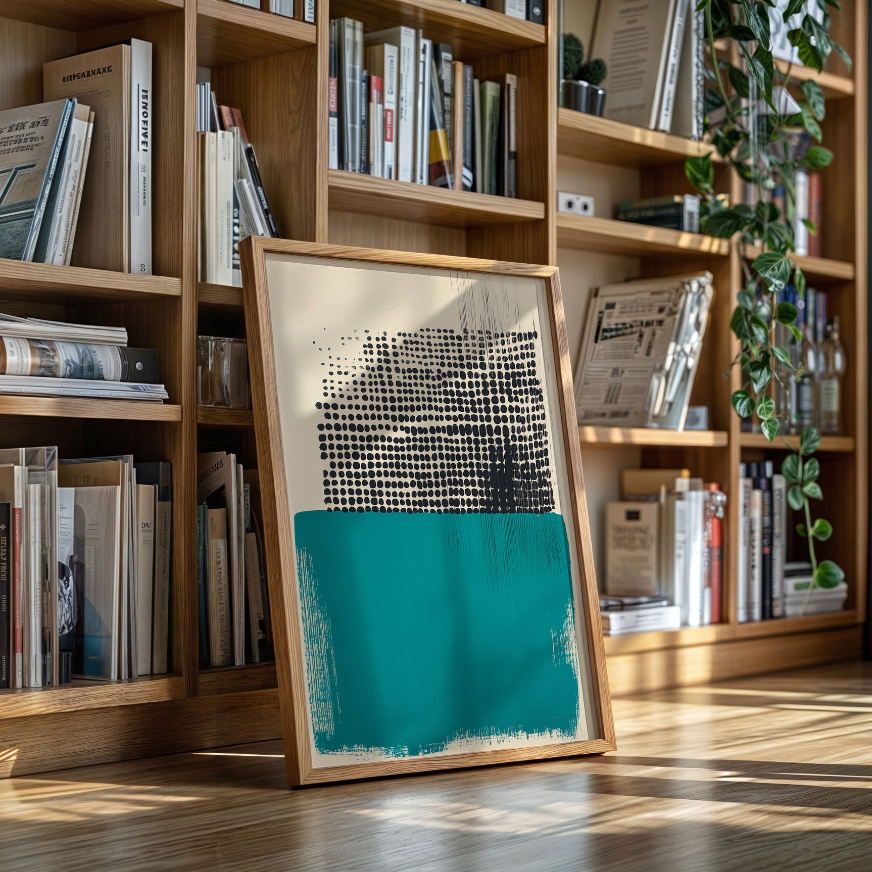 Modern Abstract Art Print in Teal and Black
