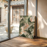 Blush Canyon – Abstract Green & Rose Marble Art