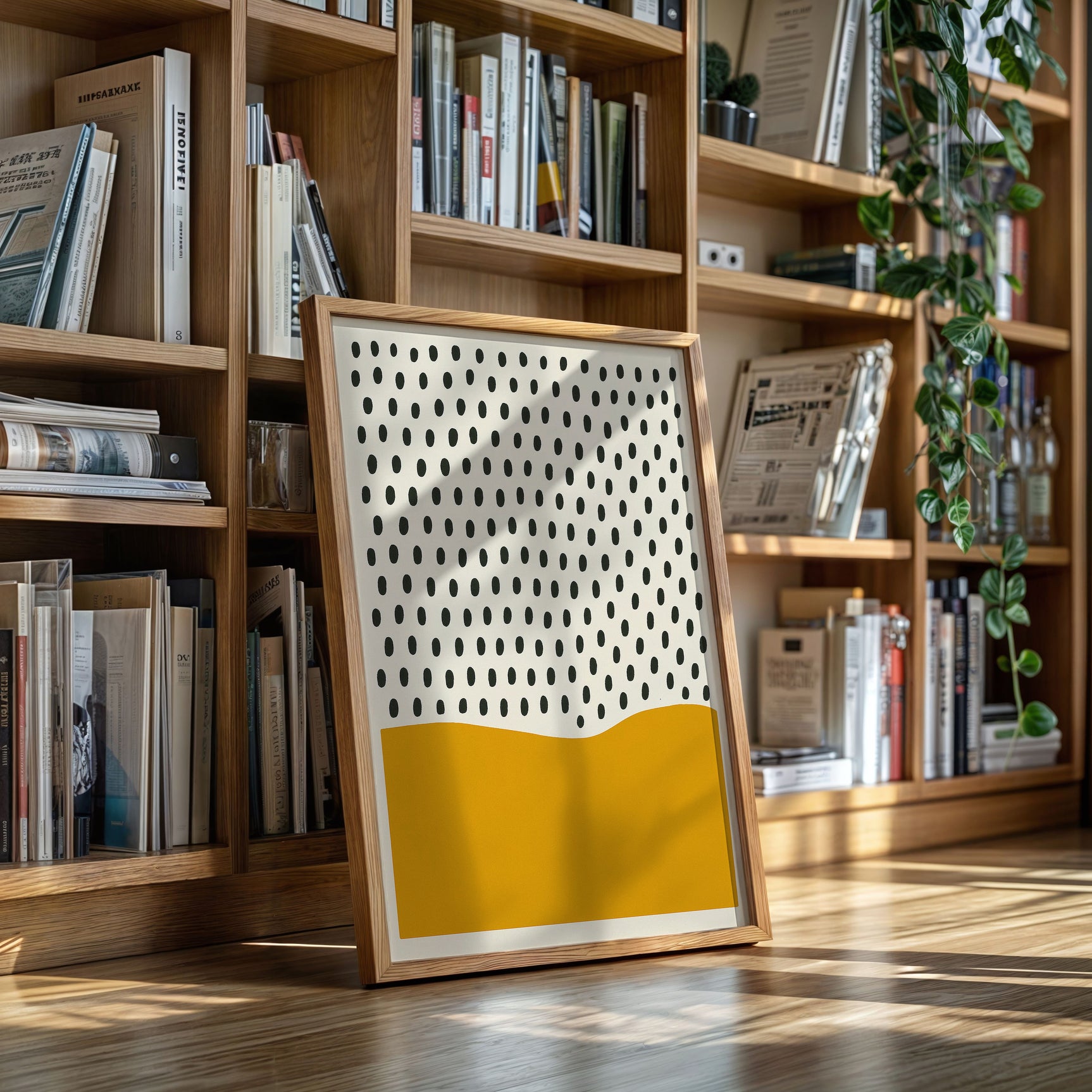 Modern Abstract Art Print - Minimalist Dots and Waves