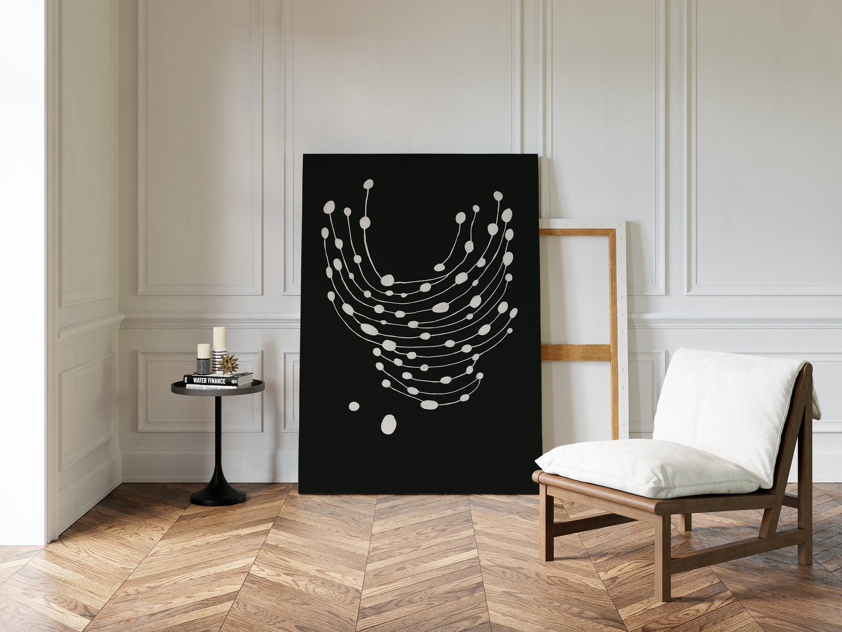 Minimalist Abstract White Dots on Black Canvas