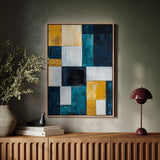 Modern Yellow and Blue Abstract Geometric Canvas