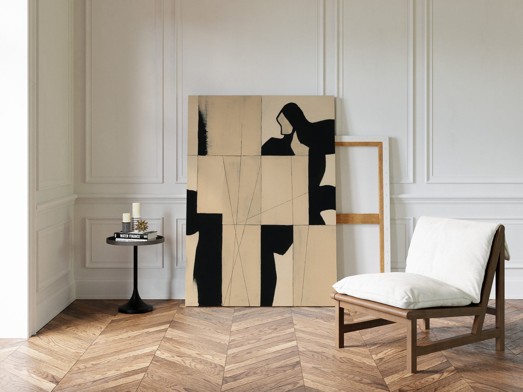 Modern Abstract Geometric Art Print in Black and Beige