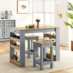 Galley Oak/Gray 3-Piece Kitchen Island and Stool Set - Ornate Home