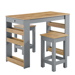 Galley Oak/Gray 3-Piece Kitchen Island and Stool Set - Ornate Home