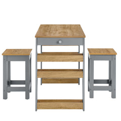 Galley Oak/Gray 3-Piece Kitchen Island and Stool Set - Ornate Home