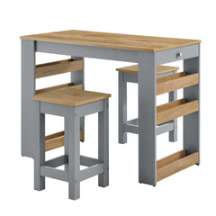 Galley Oak/Gray 3-Piece Kitchen Island and Stool Set - Ornate Home