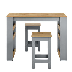 Galley Oak/Gray 3-Piece Kitchen Island and Stool Set - Ornate Home