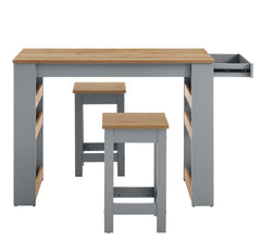 Galley Oak/Gray 3-Piece Kitchen Island and Stool Set - Ornate Home
