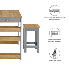 Galley Oak/Gray 3-Piece Kitchen Island and Stool Set - Ornate Home