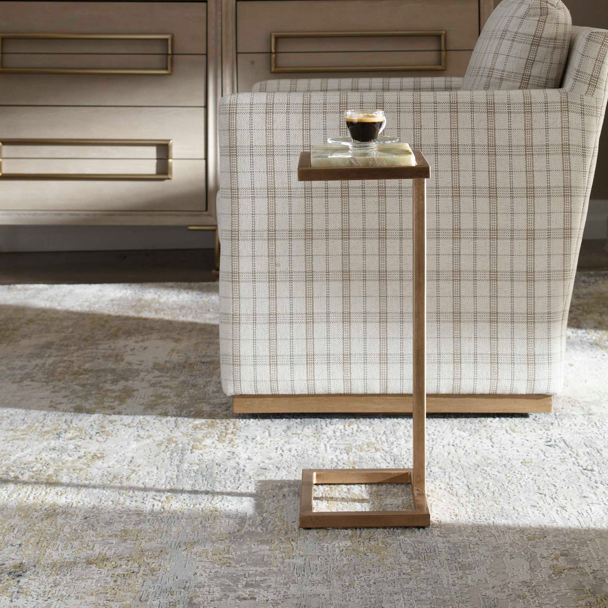 Gamora Gold/Green Marble Drink Table - Ornate Home