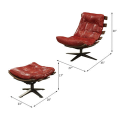 Gandy Antique Red Leather Chair & Ottoman - Ornate Home