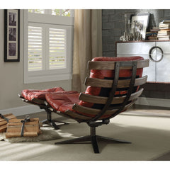 Gandy Antique Red Leather Chair & Ottoman - Ornate Home