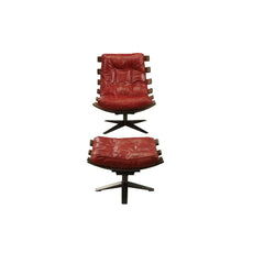 Gandy Antique Red Leather Chair & Ottoman - Ornate Home