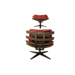 Gandy Antique Red Leather Chair & Ottoman - Ornate Home
