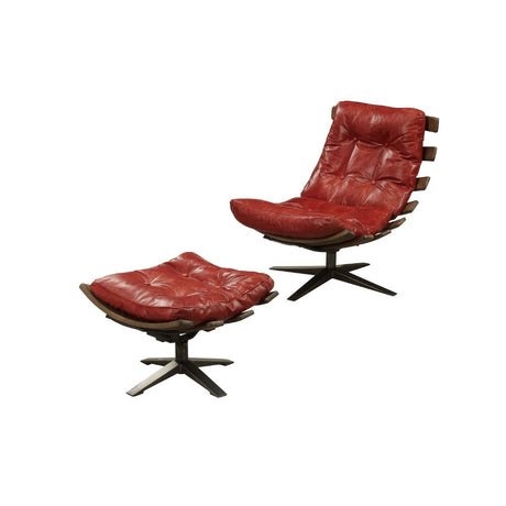 Gandy Antique Red Leather Chair & Ottoman - Ornate Home