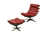 Gandy Antique Red Leather Chair & Ottoman - Ornate Home