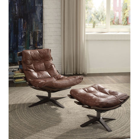 Gandy Brown Leather Chair & Ottoman - Ornate Home