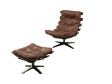 Gandy Brown Leather Chair & Ottoman - Ornate Home