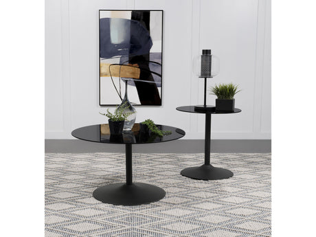 Ganso Black 2-piece Round Glass Top Coffee and End Table Set - Ornate Home