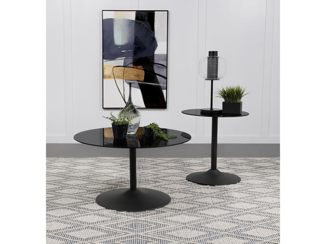 Ganso Black 2-piece Round Glass Top Coffee and End Table Set - Ornate Home