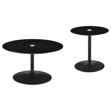 Ganso Black 2-piece Round Glass Top Coffee and End Table Set - Ornate Home