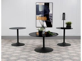 Ganso Black 3-piece Round Glass Top Coffee and End Table Set - Ornate Home