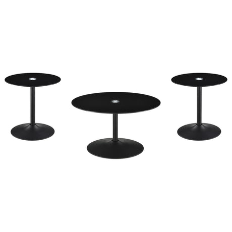 Ganso Black 3-piece Round Glass Top Coffee and End Table Set - Ornate Home
