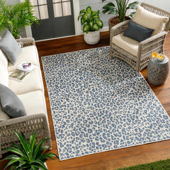 Garbo Blue Leopard Print Outdoor Area Rug - Clearance - Ornate Home