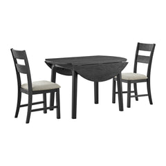 Garcia Black 3PC Dining Set with Round Drop Leaf Table and 2 Chairs - Ornate Home