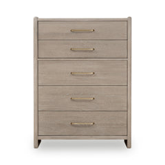 Gardenia Five Drawer Oak Wood Chest in Chai - Ornate Home
